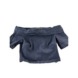 3x1 NYC Dark Blue Denim Off-The-Shoulder Short Sleeve Blouse Women's Size XS